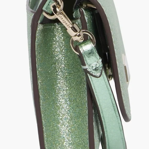 Kate Spade Kenzie Medium Flap Wristlet Seafoam Green Glitter New in Box KK332 - Picture 4 of 9